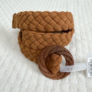 NEW Braided Suede Wide Waist Belt with Round Buckle Brown